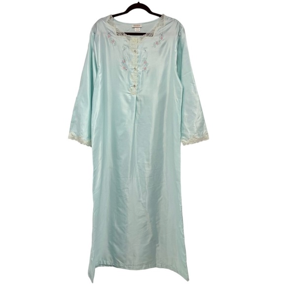 Vintage Other - Vintage Barbizon Aqua Blue Embroidered Long Sleeve Modest Full Length Nightgown